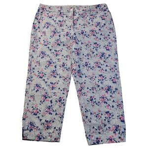 Talbots floral cropped straight leg whimsical fun pink blue print EUC 12 career